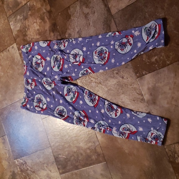 Disney M 8 10 lilo & Stitch Christmas winter snow globe pajama pants velour - Picture 4 of 4